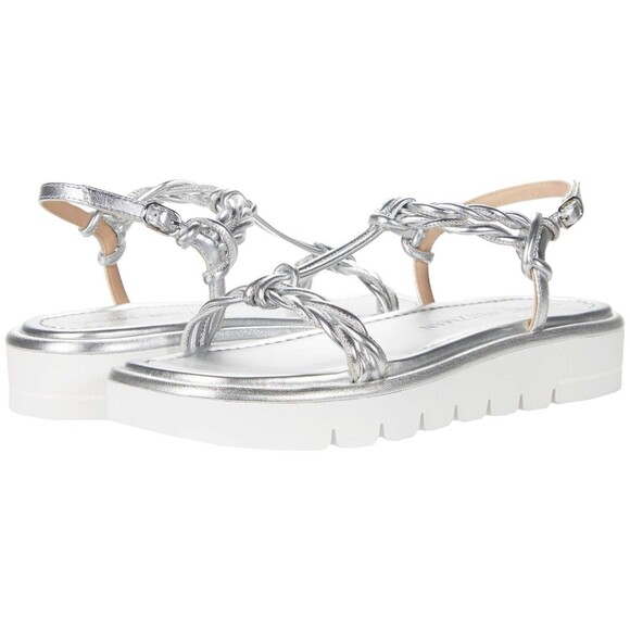 Stuart Weitzman Calypso Lift Sandal Silver 9 M - Picture 1 of 10